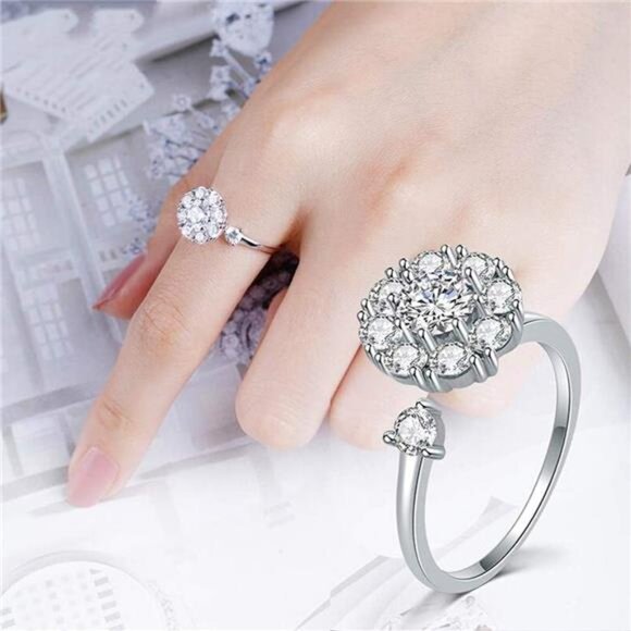 Womens Anxiety Ring 925 Sterling Silver Fidget Ring With Cubic Zircon Adjustable - Picture 6 of 7